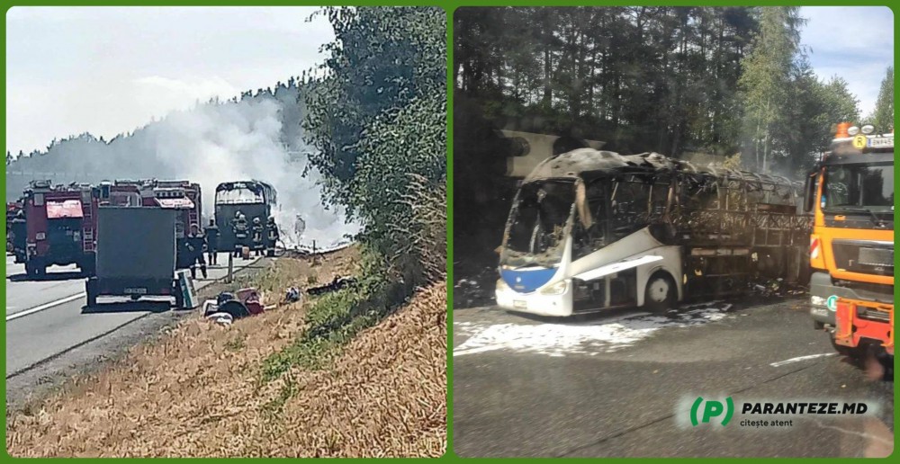 FOTO& VIDEO // Un autocar cu pasageri moldoveni care se întorceau din Spania, a ars integral în Austria